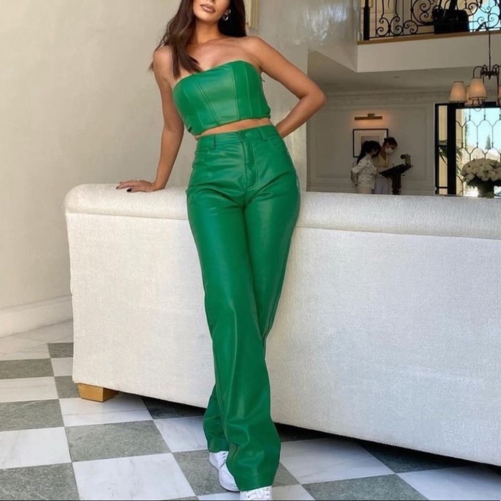 ZARA GREEN FAUX LEATHER PANTS